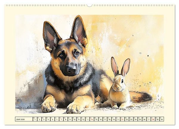 Produktbild: Deutsche Sch&auml;ferhunde. Majest&auml;tische W&auml;chter im Aquarell-Stil (hochwertiger Premium Wandkalender 2026 DIN A2 quer), Kunstdruck in Hochglanz