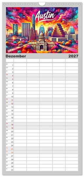 Produktbild: Familienplaner 2027 - Stadtansichten der USA in Tusche mit 5 Spalten (Wandkalender, 21 x 45 cm) CALVENDO