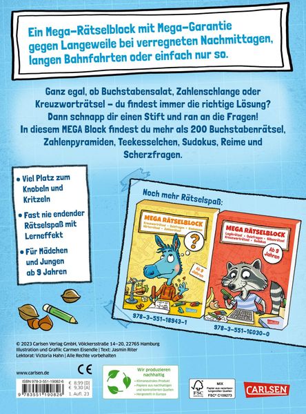 Produktbild: Mega R&auml;tselblock - Buchstabenr&auml;tsel, Denkspiele, Zahlenpyramiden, R&auml;tselreime, Scherzfragen