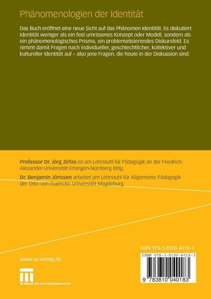 Produktbild: Ph&auml;nomenologien der Identit&auml;t
