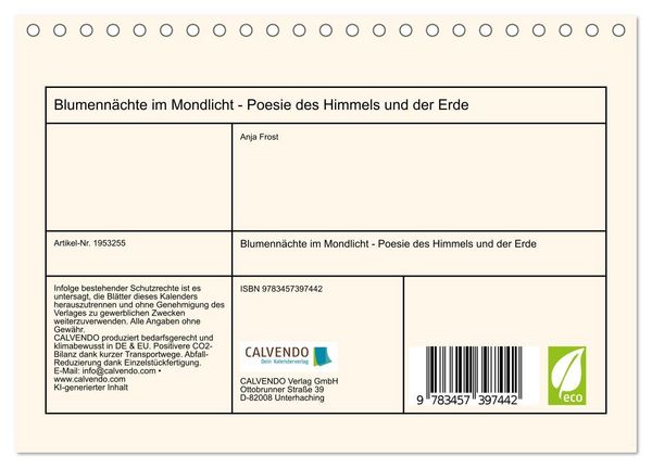 Produktbild: Blumenn&auml;chte im Mondlicht - Poesie des Himmels und der Erde (Tischkalender 2026 DIN A5 quer), CALVENDO Monatskalender