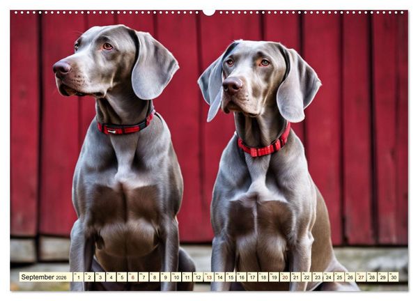 Produktbild: Weimaraner - der ideale Jagdbegleiter (hochwertiger Premium Wandkalender 2026 DIN A2 quer), Kunstdruck in Hochglanz