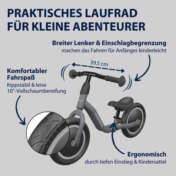 Produktbild: HUDORA 10923 - Laufrad Cruisy 10 shadow, für Kinder von 73-100 cm, Sitzhöhe: 24-31,5 cm