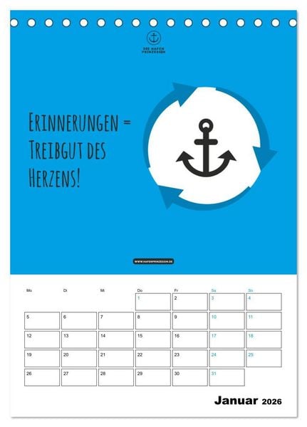 Produktbild: hafenprinzessin: Ankertr&auml;ume & Meer - Der moderne Zitate-Wandkalender f&uuml;r maritime Lebensmomente! (Tischkalender 2026 DIN A5 hoch), CALVENDO Monatskalender