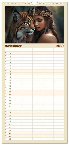 Produktbild: Familienplaner 2026 - Magische Tierliebe mit 5 Spalten (Wandkalender, 21 x 45 cm) CALVENDO
