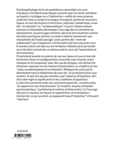 Produktbild: Psychopathologie de la vie quotidienne