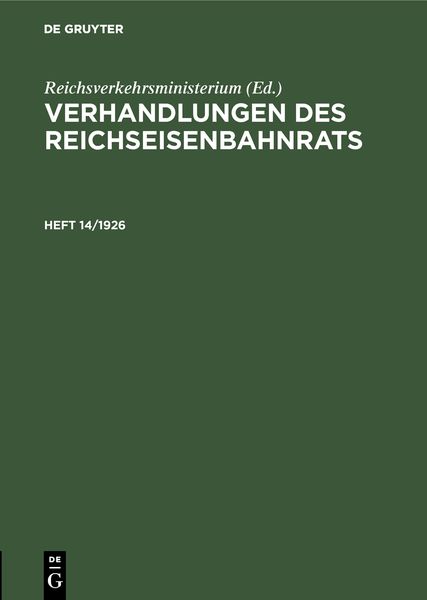 Produktbild: Verhandlungen des Reichseisenbahnrats. Heft 14/1926