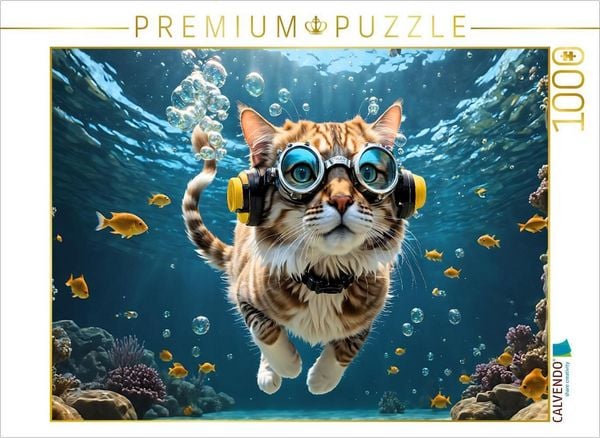 CALVENDO Puzzle Süße Miezekatze gleitet schwerelos durchs Wasser | 1000 Teile Lege-Größe 64x48cm Foto-Puzzle für glückliche Stunden, Sonstige von ,