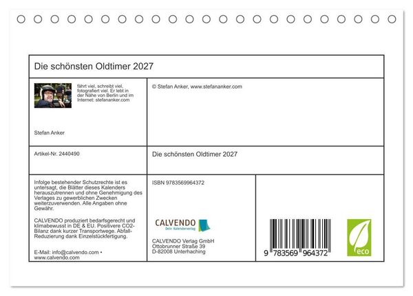 Produktbild: Die sch&ouml;nsten Oldtimer 2027 (Tischkalender 2027 DIN A5 quer), CALVENDO Monatskalender
