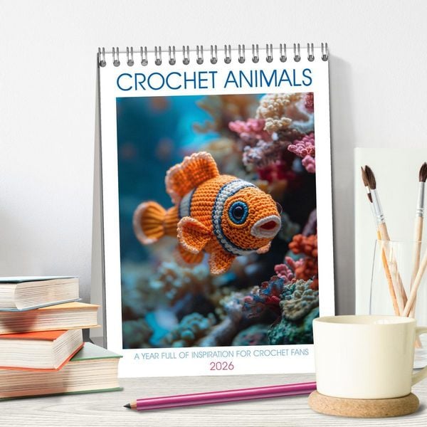 Produktbild: CROCHET ANIMALS (Desk Calendar 2026 DIN A5 portrait), CALVENDO 12 Month DeskCalendar