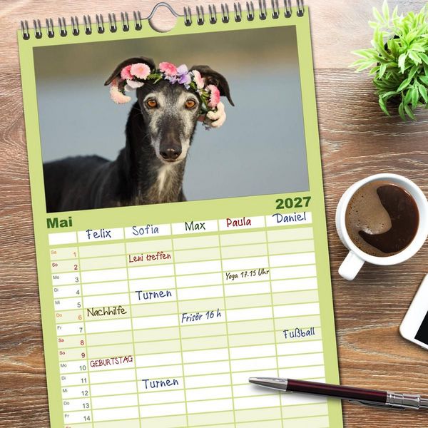 Produktbild: Familienplaner 2027 - Der Windhundekalender mit 5 Spalten (Wandkalender, 21 x 45 cm) CALVENDO