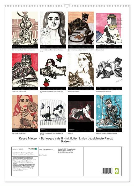 Produktbild: Kesse Mietzen - Burlesque cats II - mit flotten Linien gezeichnete Pin-up Katzen (Wandkalender 2025 DIN A2 hoch), CALVENDO Monatskalender