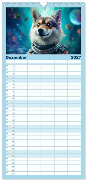 Produktbild: Familienplaner 2027 - Hunde im Weltall mit 5 Spalten (Wandkalender, 21 x 45 cm) CALVENDO