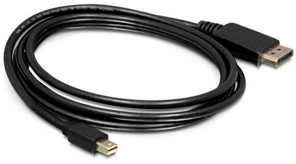 Produktbild: Delock DisplayPort / Mini-DisplayPort Anschlusskabel Mini DisplayPort Stecker, DisplayPort Stecker 2 m Schwarz 82438 4K UHD, vergoldete Steckkontakte