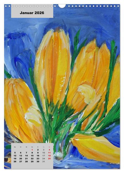 Produktbild: Blumen in Acryl (Wandkalender 2026 DIN A3 hoch), CALVENDO Monatskalender