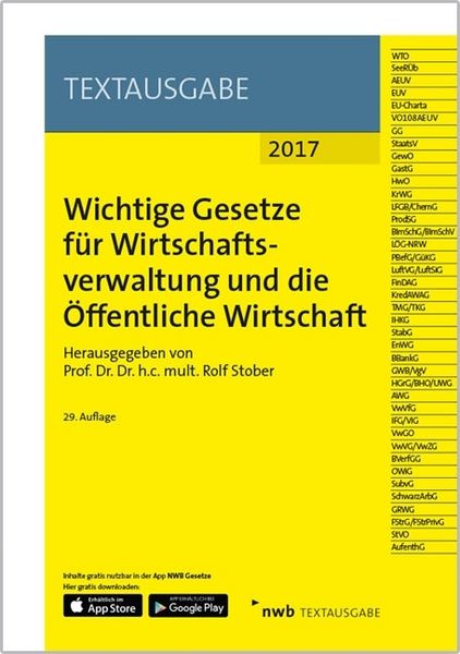 Produktbild: Wichtige Gesetze f&uuml;r Wirtschaftsverwaltung und die &Ouml;ffentliche Wirtschaft