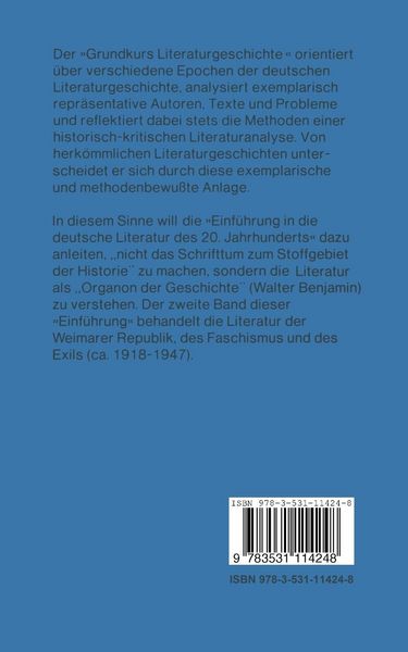Produktbild: Einf&uuml;hrung in die deutsche Literatur des 20. Jahrhunderts