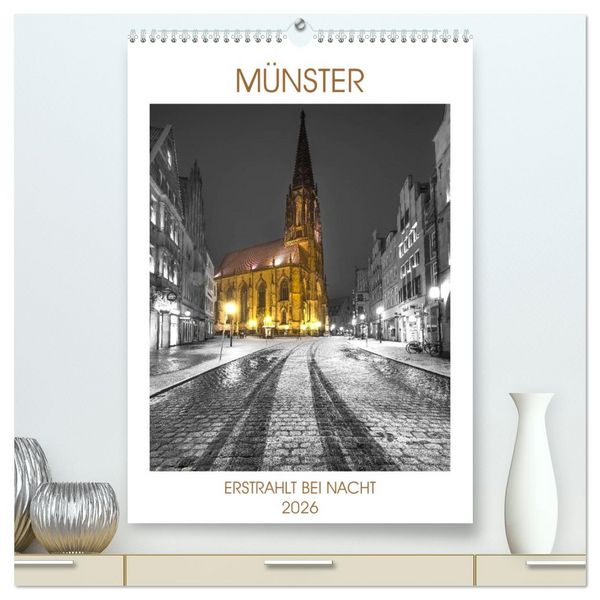 Produktbild: M&uuml;nster - erstrahlt bei Nacht (hochwertiger Premium Wandkalender 2026 DIN A2 hoch), Kunstdruck in Hochglanz