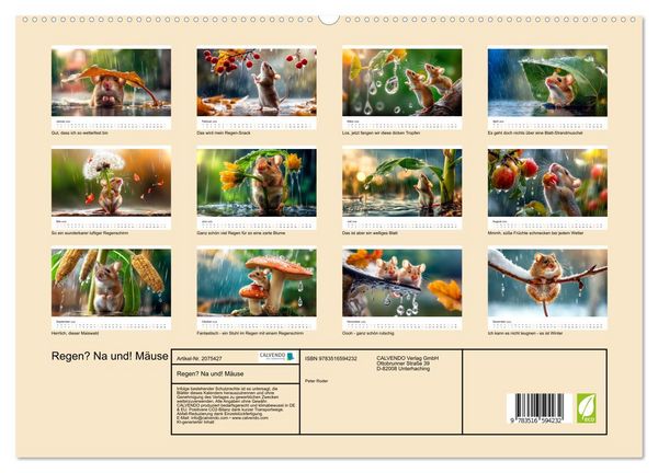 Produktbild: Regen? Na und! M&auml;use (hochwertiger Premium Wandkalender 2026 DIN A2 quer), Kunstdruck in Hochglanz