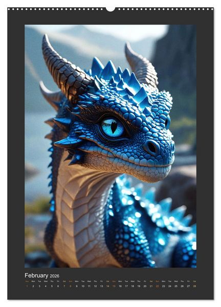 Produktbild: Enchanted Dragons: A year full of little wonders (High Quality Premium Wall Calendar 2026 DIN A2 portrait),CALVENDO 12 Month Wall Calendar