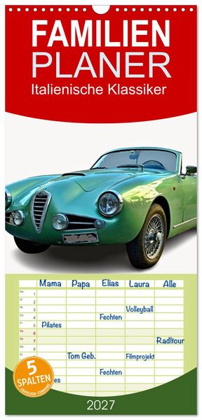 Produktbild: Familienplaner 2027 - Italienische Klassiker mit 5 Spalten (Wandkalender, 21 x 45 cm) CALVENDO