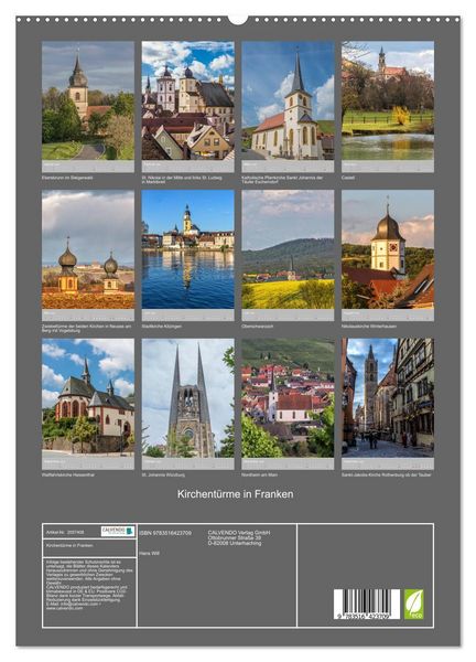 Produktbild: Kirchent&uuml;rme in Franken (hochwertiger Premium Wandkalender 2026 DIN A2 hoch), Kunstdruck in Hochglanz
