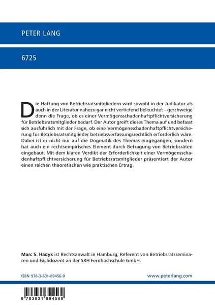 Produktbild: Die &bdquo;Erforderlichkeit&ldquo; einer Verm&ouml;gensschadenhaftpflichtversicherung f&uuml;r Betriebsratsmitglieder