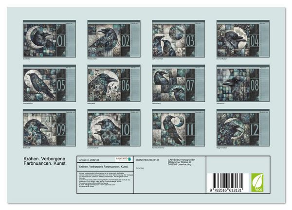 Produktbild: Kr&auml;hen. Verborgene Farbnuancen. Kunst. (Wandkalender 2026 DIN A4 quer), CALVENDO Monatskalender