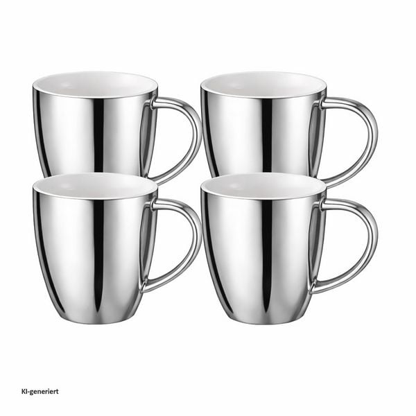 Produktbild: neuetischkultur Becher Set silberfarben mit Henkel 250 ml Porzellan 4 St&uuml;ck Kaffeebecher
