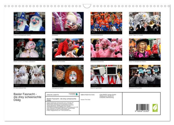 Produktbild: Basler Fasnacht - die drey scheenschte D&auml;&auml;g (Wandkalender 2026 DIN A3 quer), CALVENDO Monatskalender