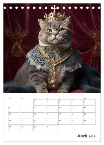 Produktbild: Royale Katzen Portraits (Tischkalender 2026 DIN A5 hoch), CALVENDO Monatskalender
