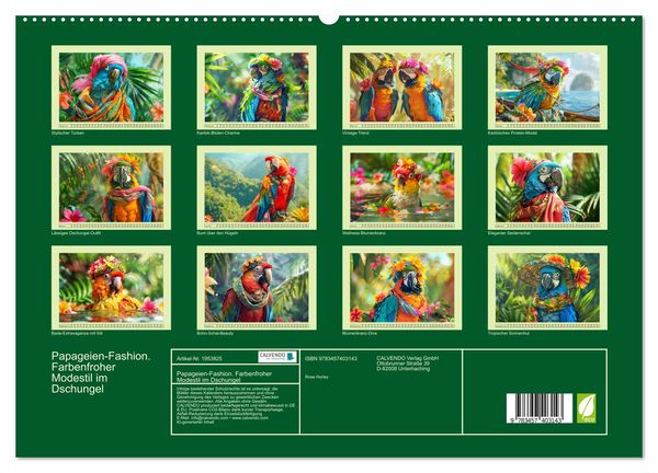 Produktbild: Papageien-Fashion. Farbenfroher Modestil im Dschungel (hochwertiger Premium Wandkalender 2026 DIN A2 quer), Kunstdruck in Hochglanz