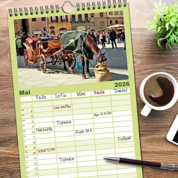 Produktbild: Familienplaner 2026 - Florenz - Sch&ouml;nheit in der Toskana mit 5 Spalten (Wandkalender, 21 x 45 cm) CALVENDO