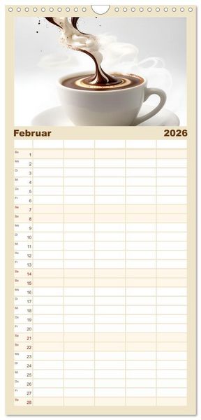 Produktbild: Familienplaner 2026 - Kaffe mal anders geniessen mit 5 Spalten (Wandkalender, 21 x 45 cm) CALVENDO
