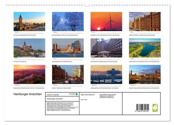Produktbild: Hamburger Ansichten (hochwertiger Premium Wandkalender 2026 DIN A2 quer), Kunstdruck in Hochglanz