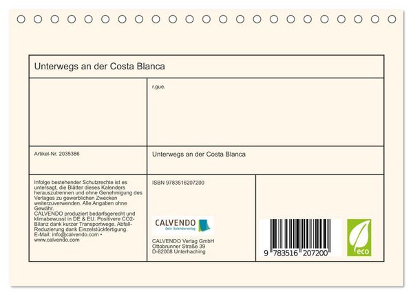 Produktbild: Unterwegs an der Costa Blanca (Tischkalender 2026 DIN A5 quer), CALVENDO Monatskalender