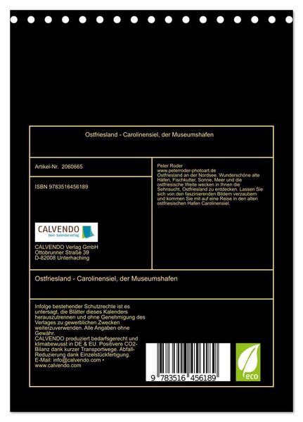 Produktbild: Ostfriesland - Carolinensiel, der Museumshafen (Tischkalender 2026 DIN A5 hoch), CALVENDO Monatskalender