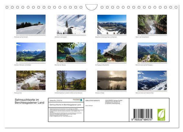Produktbild: Sehnsuchtsorte im Berchtesgadener Land (Wandkalender 2026 DIN A4 quer), CALVENDO Monatskalender