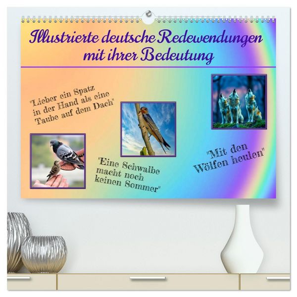 Produktbild: Illustrierte deutsche Redewendungen mit ihrer Bedeutung (hochwertiger Premium Wandkalender 2026 DIN A2 quer), Kunstdruck in Hochglanz