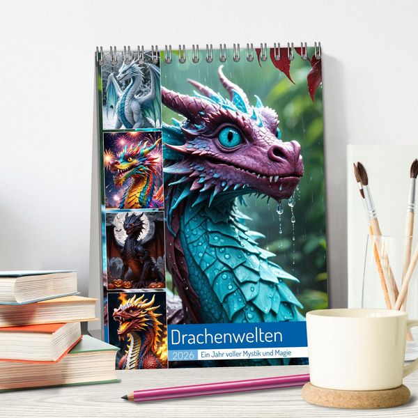 Produktbild: Drachenwelten &ndash; Ein Jahr voller Mystik und Magie (Tischkalender 2026 DIN A5 hoch), CALVENDO Monatskalender