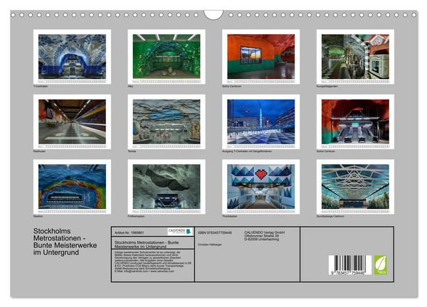 Produktbild: Stockholms Metrostationen - Bunte Meisterwerke im Untergrund (Wandkalender 2026 DIN A3 quer), CALVENDO Monatskalender