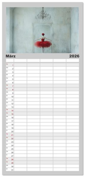 Produktbild: Familienplaner 2026 - Im Pas de Deux mit der Stille mit 5 Spalten (Wandkalender, 21 x 45 cm) CALVENDO