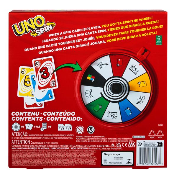 Produktbild: UNO Spin Kartenspiel für Kinder, Erwachsene und Spieleabende mit der Familie, klassisches Spiel mit Drehscheibe