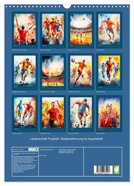 Produktbild: Leidenschaft Fussball. Stadionstimmung im Aquarellstil (Wandkalender 2026 DIN A3 hoch), CALVENDO Monatskalender