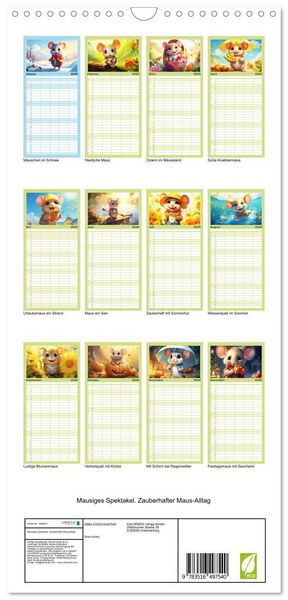 Produktbild: Familienplaner 2026 - Mausiges Spektakel. Zauberhafter Maus-Alltag mit 5 Spalten (Wandkalender, 21 x 45 cm) CALVENDO
