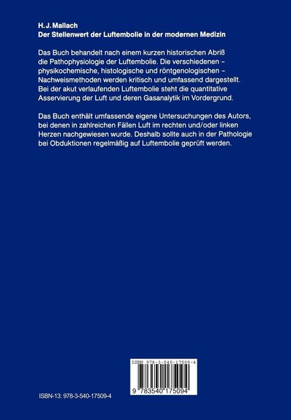 Produktbild: Der Stellenwert der Luftembolie in der modernen Medizin