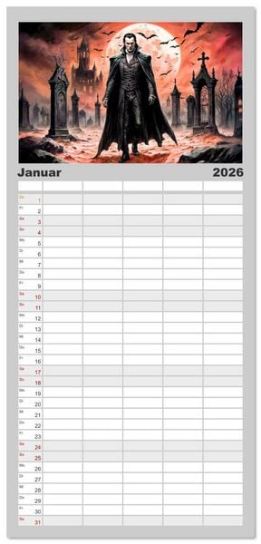 Produktbild: Familienplaner 2026 - Finsternis der Vampire - Mystischer d&uuml;sterer Fantasy Kalender mit 5 Spalten (Wandkalender, 21 x 45 cm) CALVENDO