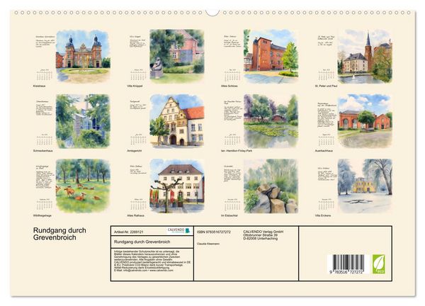 Produktbild: Rundgang durch Grevenbroich (hochwertiger Premium Wandkalender 2026 DIN A2 quer), Kunstdruck in Hochglanz