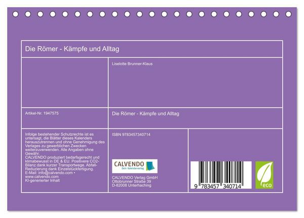 Produktbild: Die R&ouml;mer - K&auml;mpfe und Alltag (Tischkalender 2026 DIN A5 quer), CALVENDO Monatskalender