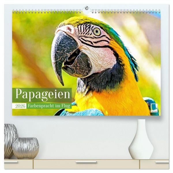 Produktbild: Papageien: Farbenpracht im Flug (hochwertiger Premium Wandkalender 2026 DIN A2 quer), Kunstdruck in Hochglanz